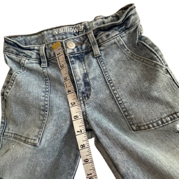 Wallflower Girl's 8 Light Blue Denim Embroidered Wide Leg Adjustable Waist Jean - Picture 11 of 15